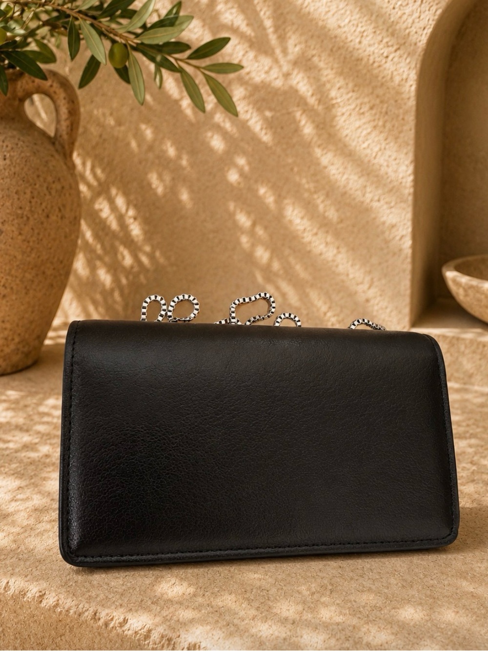 Mango Black Crossbody Wallet Clutch Chain Strap Women's Faux Leather Handbag